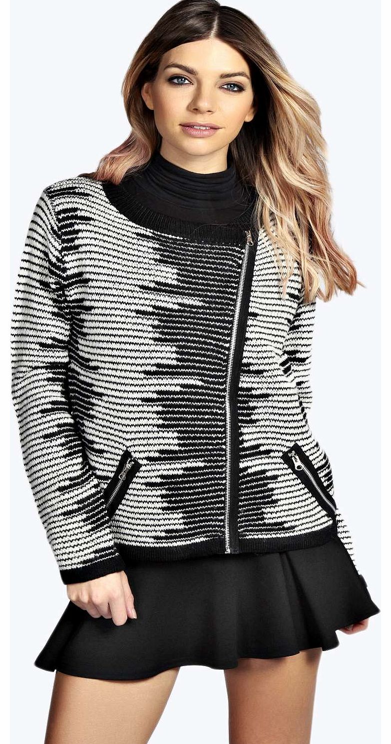 Sara Stripe Biker Cardigan - black azz14377