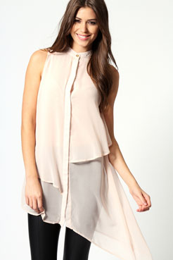 boohoo Saskia Sleeveless Double Layer Asymetric Blouse