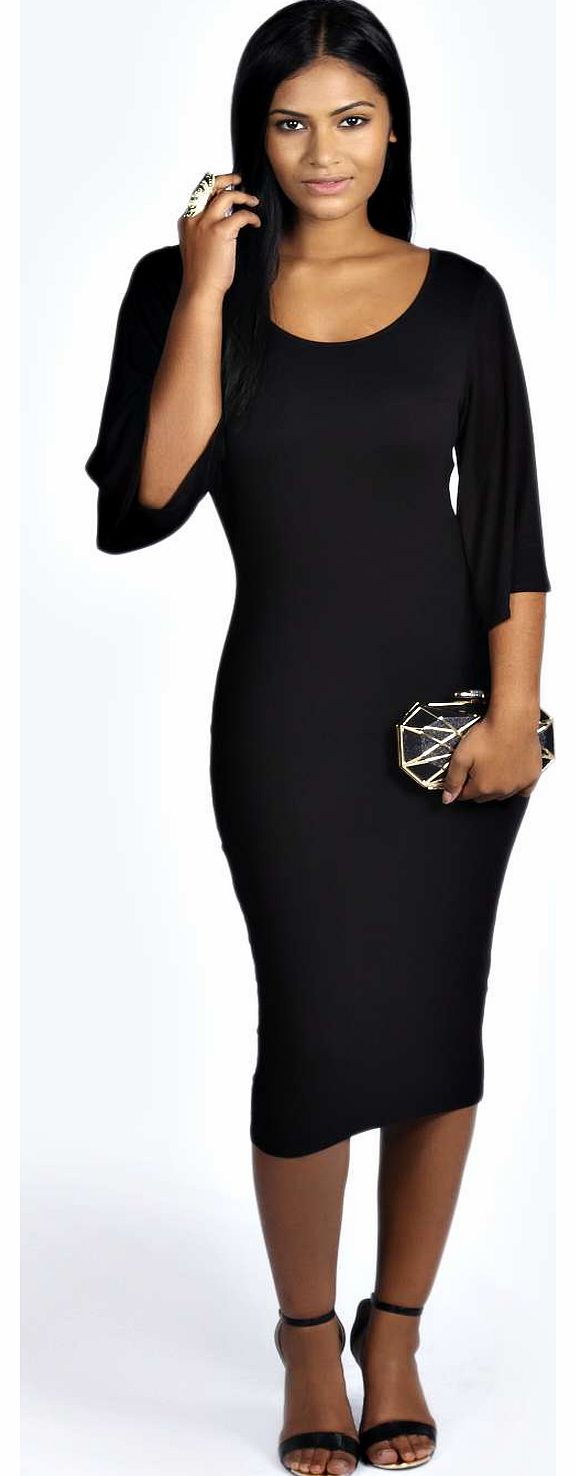 Scarlett Kimono Sleeve Midi Dress - black azz18457