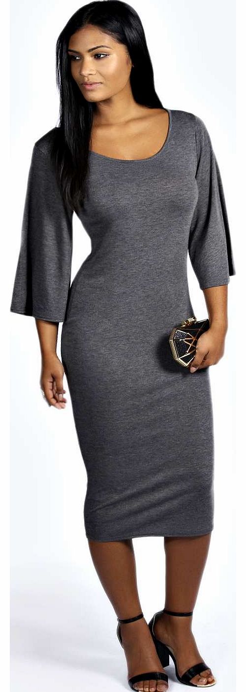 Scarlett Kimono Sleeve Midi Dress - charcoal