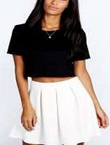 boohoo Scuba Box Pleat Skater Skirt - ivory azz47865