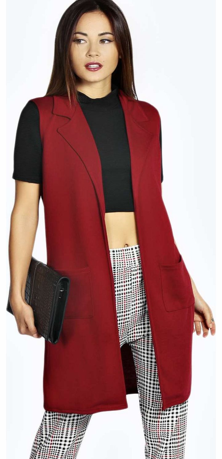 Sofia Ponte Sleeveless Duster Coat - wine azz17510