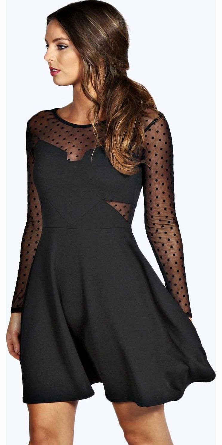 Sophia Dot Mesh Skater Dress - black azz19003