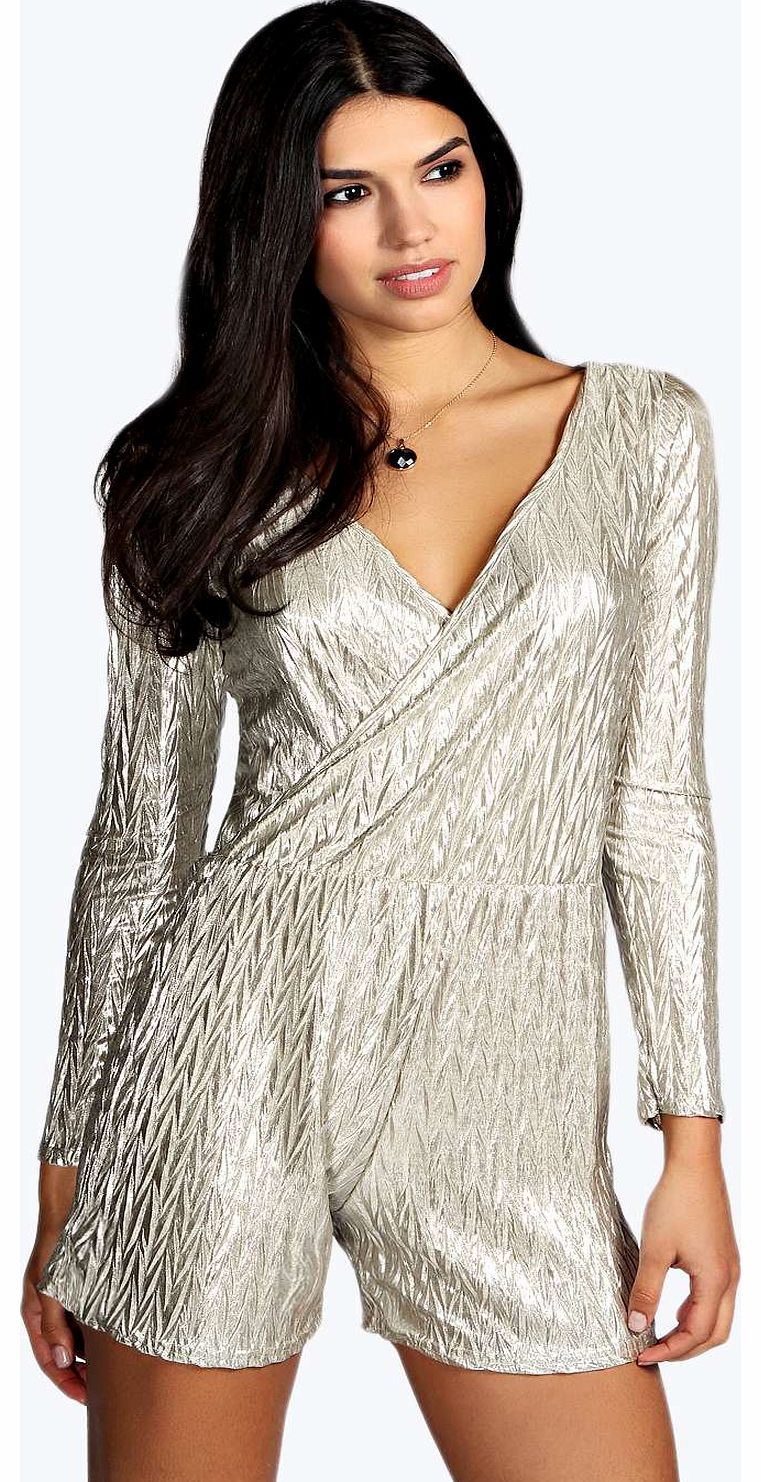 Sophie Crinkle Metallic Long Sleeve Playsuit -