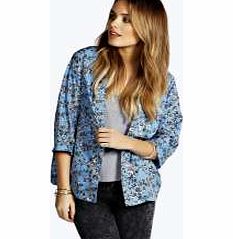 Sophie Floral Print Boxy Kimono - blue azz20602