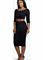 boohoo Sophie Rib Detail Midi Skirt - black azz21366
