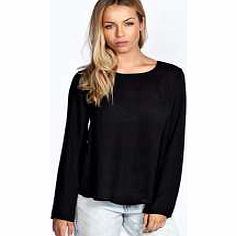 boohoo Split Back Long Sleeve Woven Blouse - black