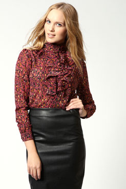 boohoo Stella Frill Front Animal Print Chiffon Blouse