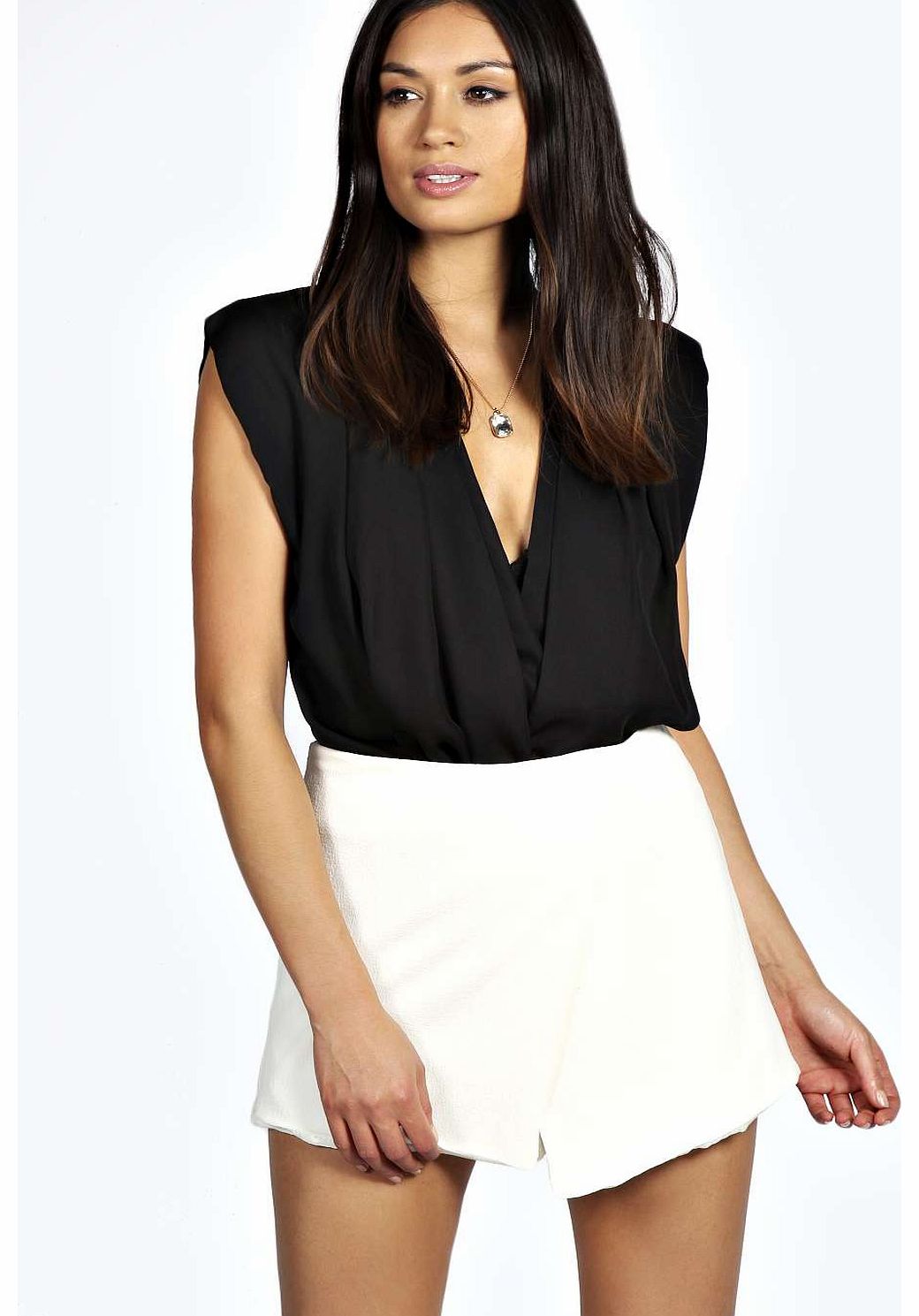 Talia High Waisted Woven Crepe Skort - cream