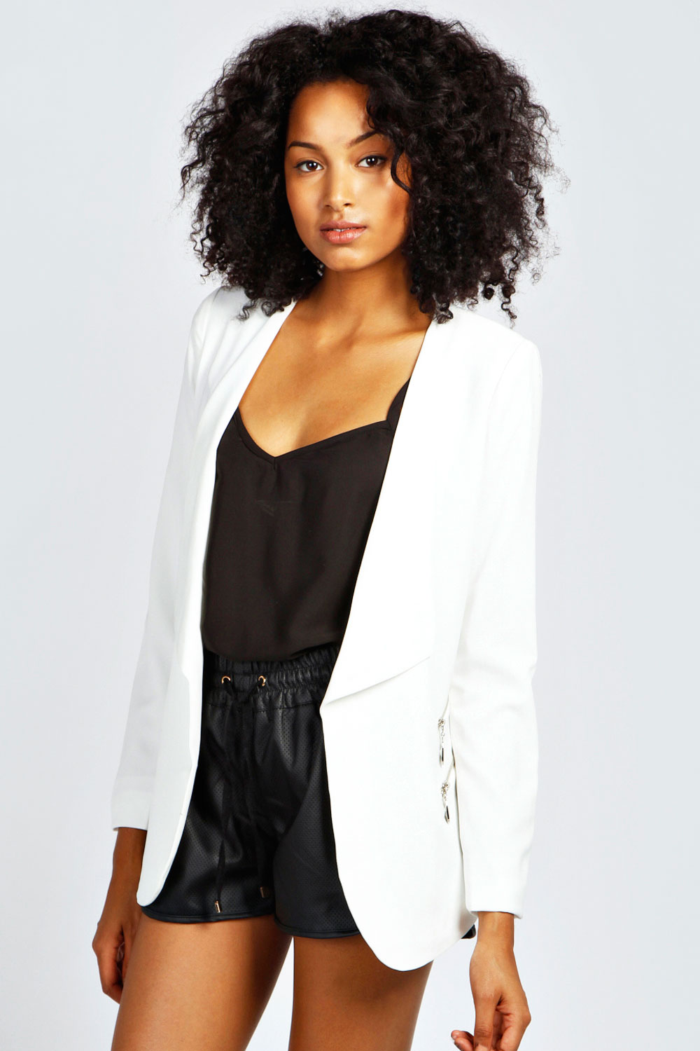 Tania Zip Pocket Waterfall Blazer - white