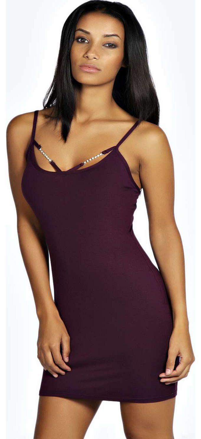 Tanya Diamond Strap Bodycon Dress - wine azz18997