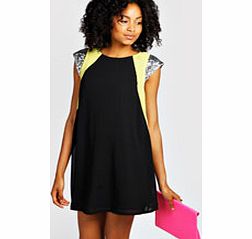 Tanya Sequin Shoulder Neon Flash Swing Dress -