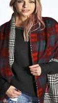 boohoo Tartan Houndstooth Blanket Cape - red azz16635