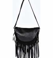 boohoo Tassel Fringe Saddle Cross Body Bag - black