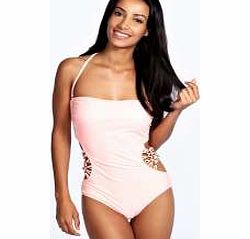 boohoo Tessa Cut Away Detail Halterneck Swimsuit -