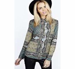 boohoo Tile Print Long Sleeve Blouse - multi azz24710