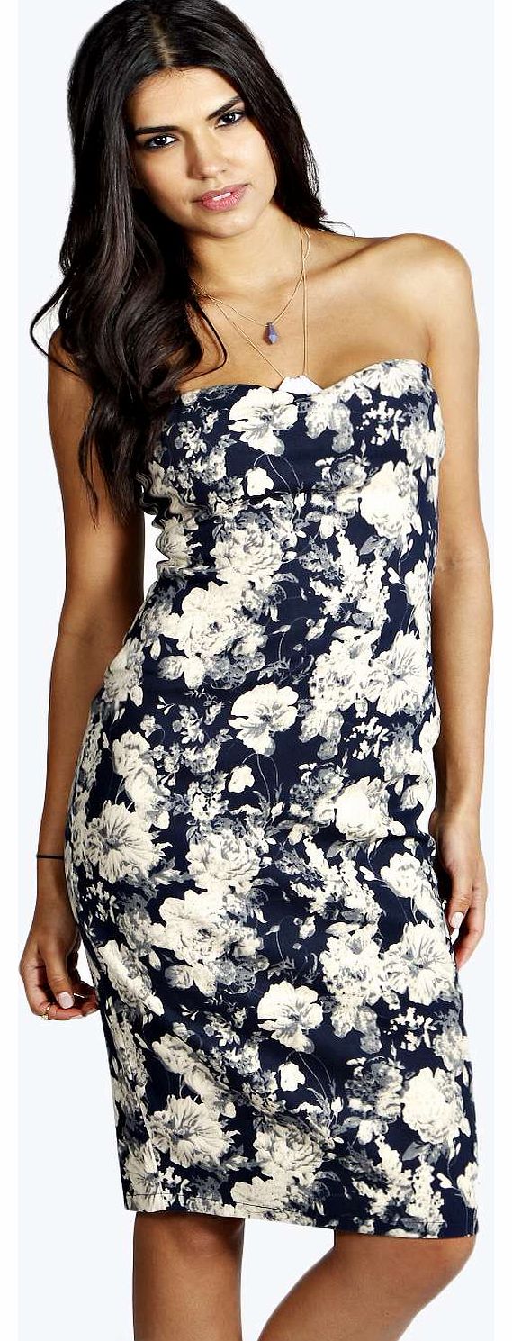 Tina Floral Bandeau Midi Dress - navy azz17600