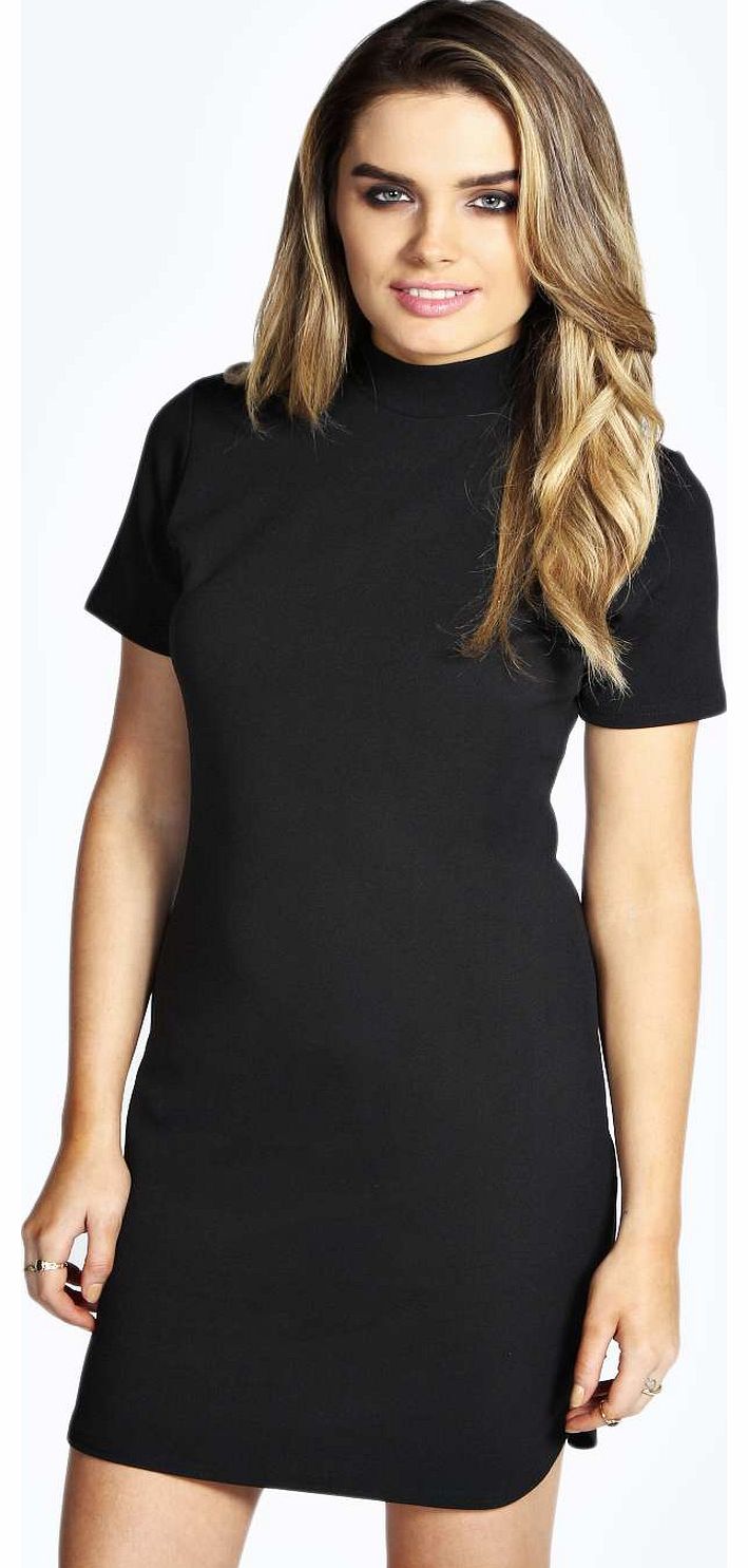 Tina Turtle Neck Shift Dress - black azz18438