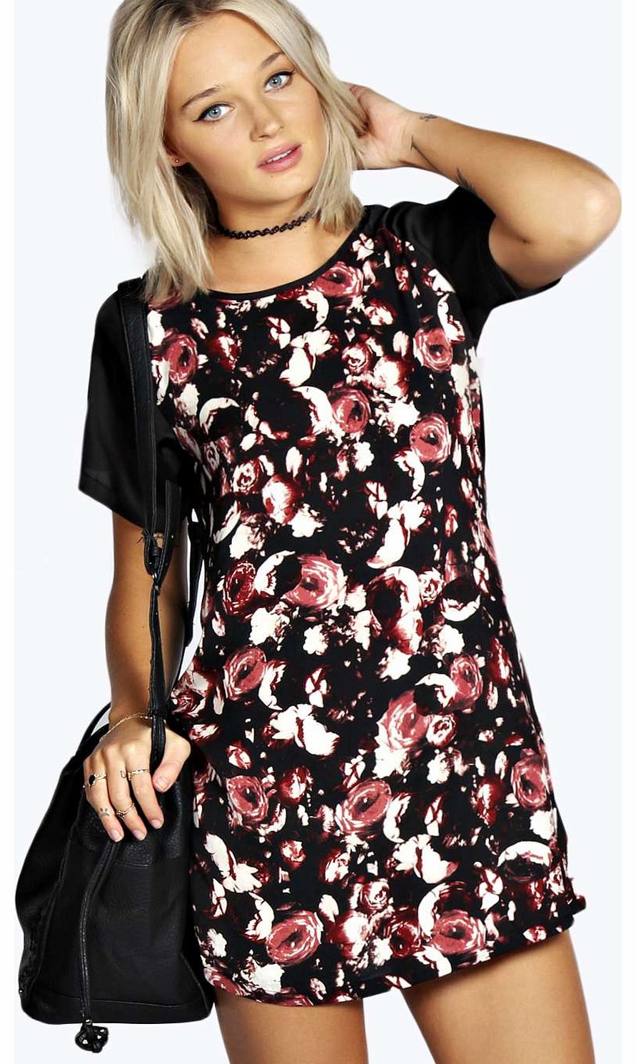 Treena Floral Contrast Satin Shift Dress - multi