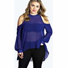 boohoo Trista High Neck Cut Out Shoulder Blouse -