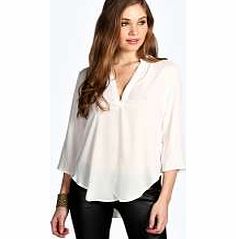 boohoo V Neck 3/4 Sleeve Blouse - white azz16165