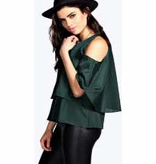 boohoo V Neck Double Layer Cape Blouse - green azz20623