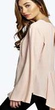 boohoo Wide Sleeve Crepe Blouse - blush azz04143