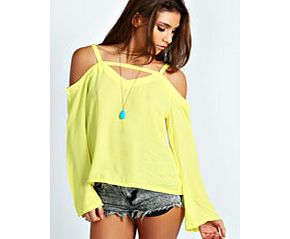 boohoo Willow Cut Out Detail Blouse - lemon azz27881