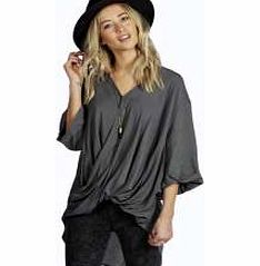 boohoo Wrap Front 3/4 Sleeve Blouse - grey azz16463