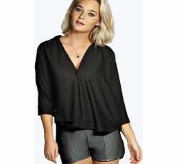 boohoo Wrap Front Oversized Blouse - black azz16353