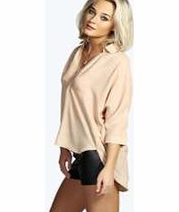 boohoo Wrap Front Oversized Blouse - camel azz16353