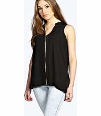 boohoo Zip Front Woven Blouse - black azz11507