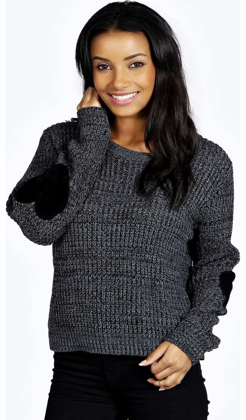 Zoe Heart Elbow Patch Jumper - charcoal azz17772