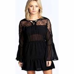 Zoe Lace Insert Chiffon Dress - black azz21982