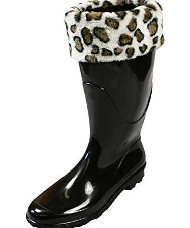 Bootilicious Ladies Womens Cosy Fleece Wellington Boot Socks with Faux Fur Trim. Size UK 3-5 ZEBRA