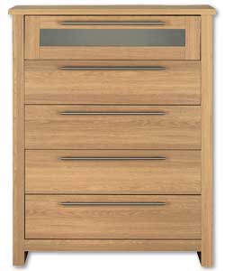 Oak 5 Drawer Wide Chest