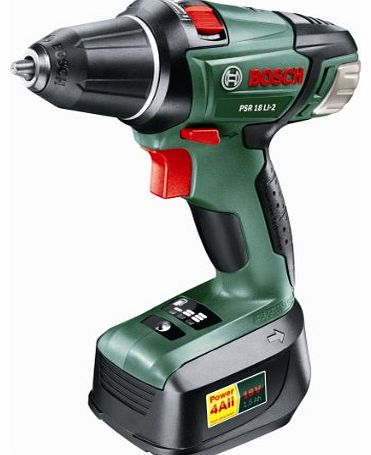 Bosch PSR 18 LI-2 0603973370 Cordless 18 Volt Drill/Driver, 1 x Li-Ion Battery