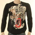 Boss Mens Black with Cream & Gold Bone Design Long Sleeve T-Shirt - Red Label