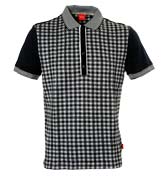 Navy, White and Grey Check Polo Shirt