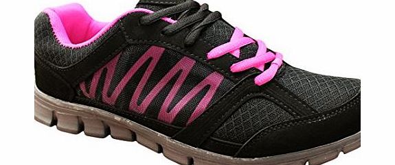 Boston Athletics Womens Boston Athletics Shock Absorbing Running Gym Trainers Sizes 3-8-Black / White-6