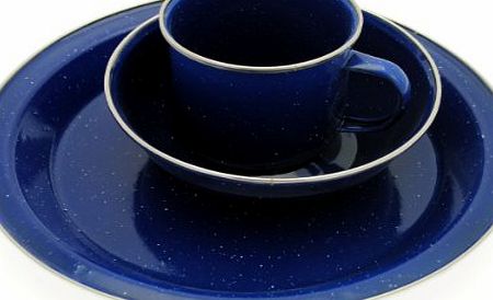 Boyz Toys Blue Enamel 6 pc set Plate Bowl Cup Camping Caravan Outdoor