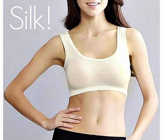 Bra Crumpets (TM) Unique natural silk comfort bra/sleep/sports top (M (UK 12), Soft ivory)