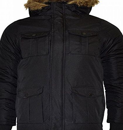 Brave Soul Childrens Boys Padded Waterproof Winter Coat School Parka Jacket- Blue Black 7/8 Years Navy Blue Canada Fur Hood (Faux) Warm Kids Pockets