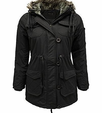 Brave Soul ENVY BOUTIQUE WOMENS LADIES BRAVE SOUL FUR HOOD WINTER QUILTED PARKA JACKET COAT BLACK 12