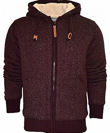 Mens Borg Lined Zip Thru Hooded Coat Jacket Cardigan Medium Burgundy- Sweatshirt Zip Up Heavy Chunky Fur Wine