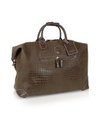 Safari - Tobacco Croco Stamped Micro-Suede Holdall Bag