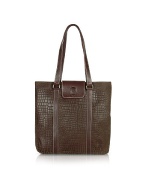 Safari - Tobacco Croco Stamped Micro-Suede Tote Bag