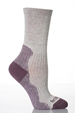 Ladies 1 Pair Bridgedale Bamboo Crew Socks In 2 Colours Natural / Aubergine