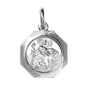 British Jewellery Workshops Sterling Silver St Christopher Pendant Hexagonal