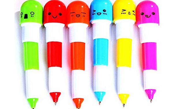 Broadfashion 6pcs Mini Retractable Pill Ball Point Pen Micro Tiny Cute Novelty Capsule Ballpen Favor Gift Telescopic (Random Colour)